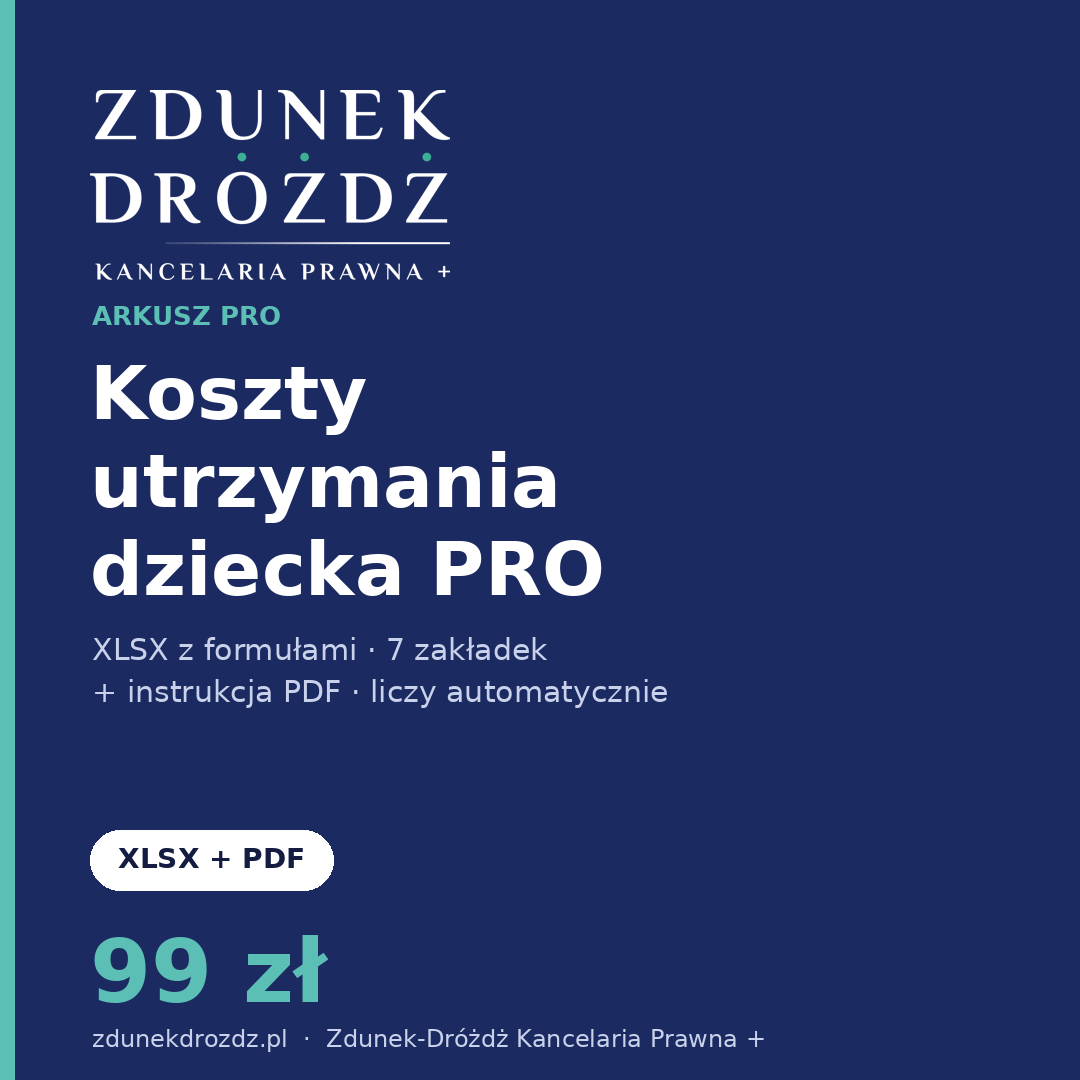 Arkusz kosztów utrzymania dziecka PRO