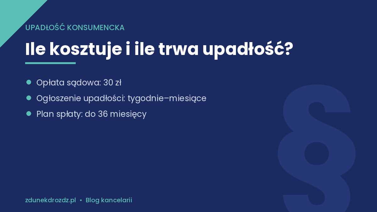 Ile kosztuje i ile trwa upadłość konsumencka – opłaty i terminy