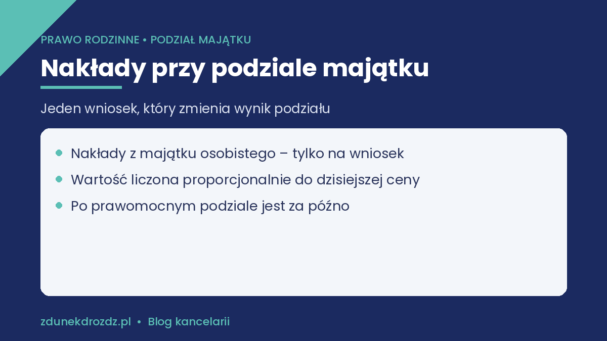 Rozliczenie nakładów przy podziale majątku wspólnego – darowizna od rodziców na wspólne mieszkanie